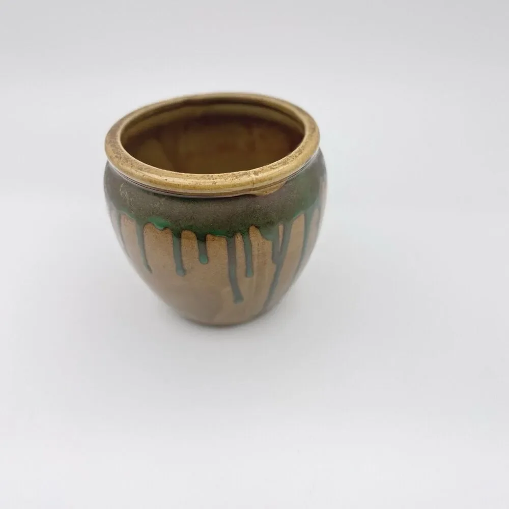 Art Pottery Drip Glaze Jar Stoneware Hand Thrown Vase Utensil Holder